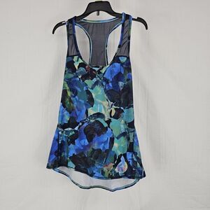 Athleta Floral Blue Green Athletic Racerback Tank Women's Size Small